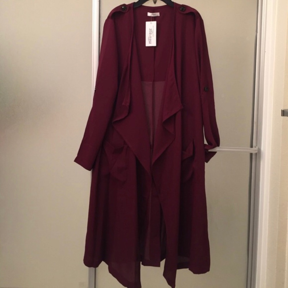 Burgundy flowy blazer with belt!